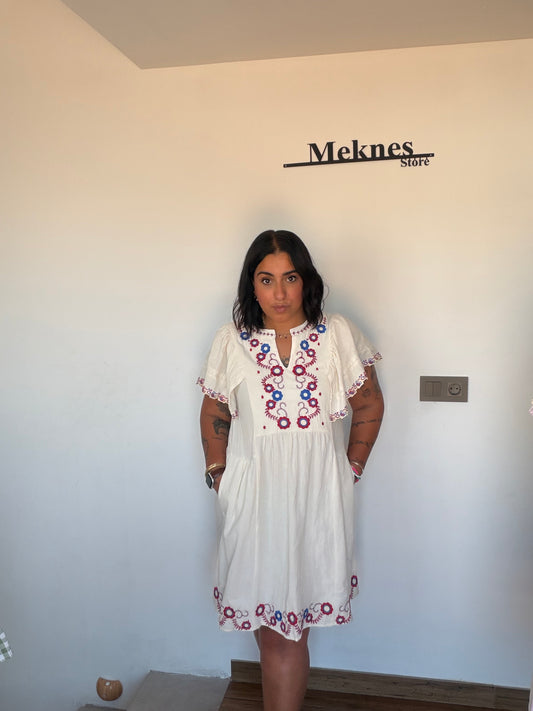 Vestido Mykonos blanco falda con vuelo largo midi — Meknes Store