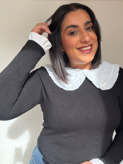 Jersey Punto Cuello Babero - Estilo Romántico (Talla Única)