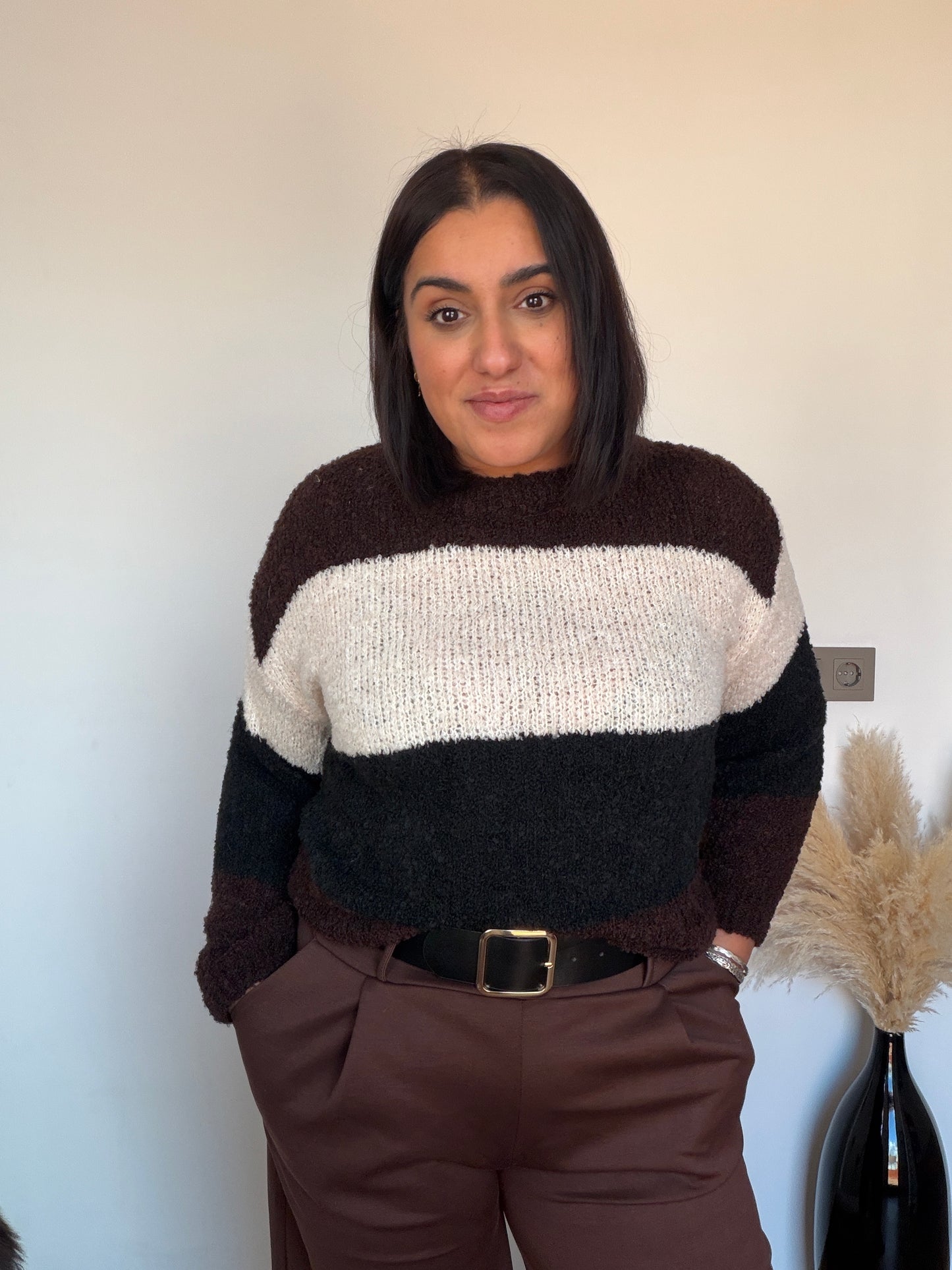 Jersey Moka con Lana - Suéter de Punto Calentito y Suave (Taupe y Chocolate)