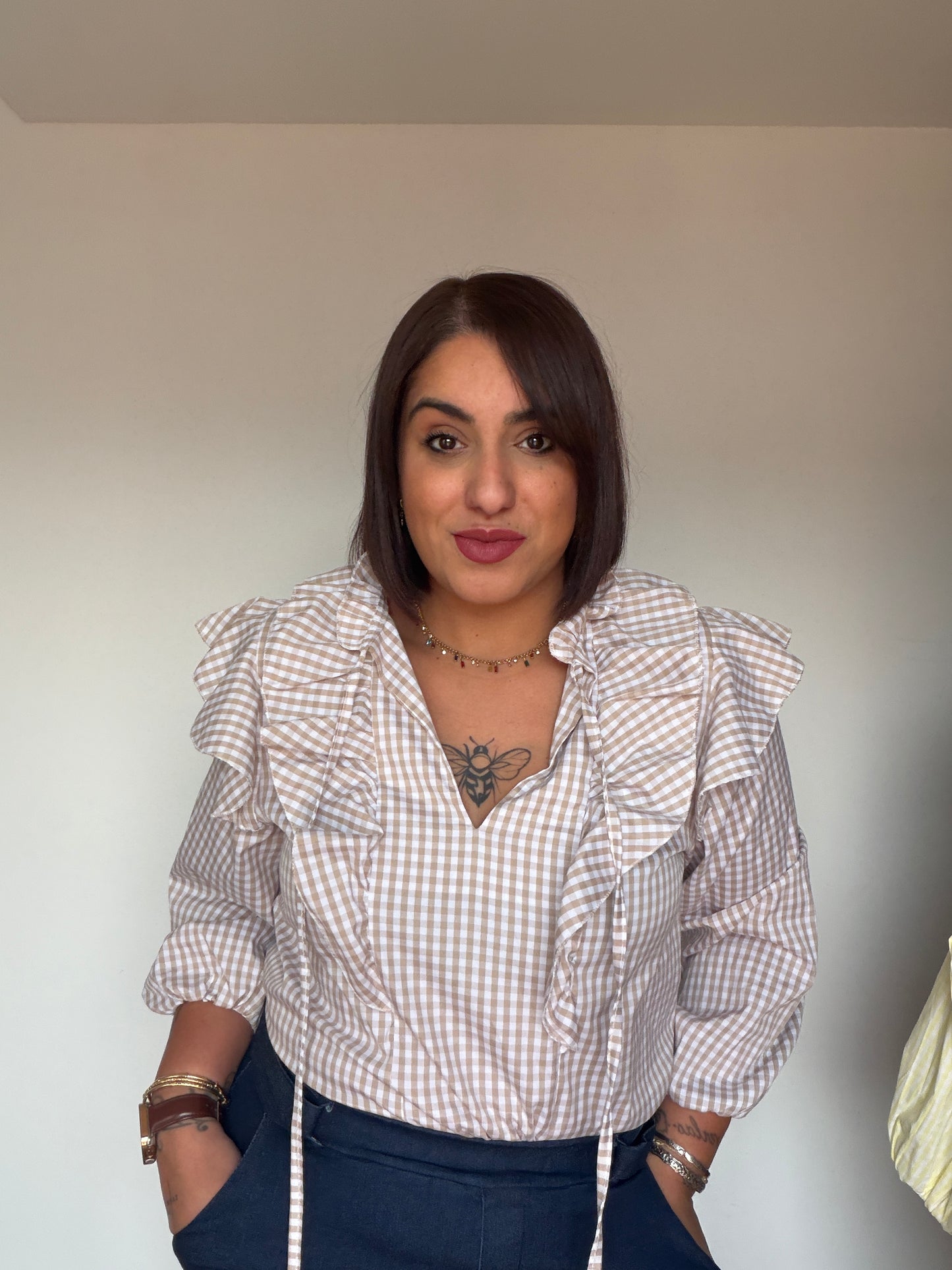 Blusa Cuadro Vichy con Volantes - Talla Única (Hasta Talla 42)