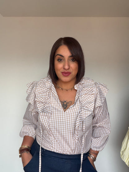 Blusa Cuadro Vichy con Volantes - Talla Única (Hasta Talla 42)