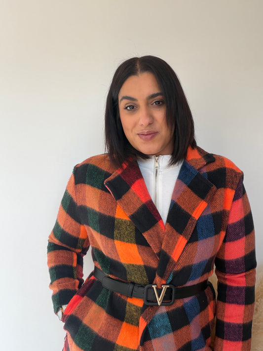 Sugerencia: Blazer Oversize de Cuadros - Chaqueta de Paño Ligera (Talla Única)