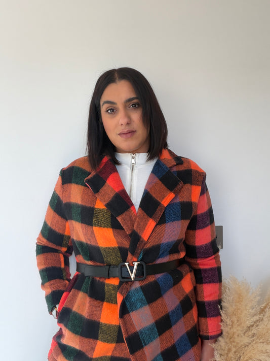 Sugerencia: Blazer Oversize de Cuadros - Chaqueta de Paño Ligera (Talla Única)