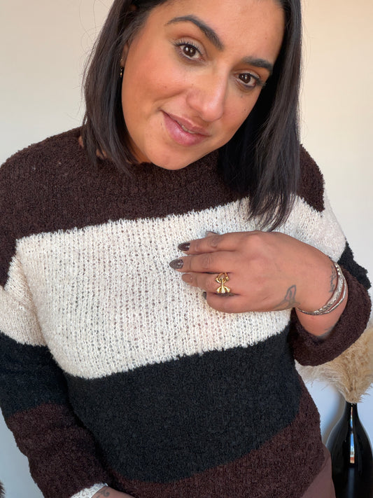 Jersey Moka con Lana - Suéter de Punto Calentito y Suave (Taupe y Chocolate)