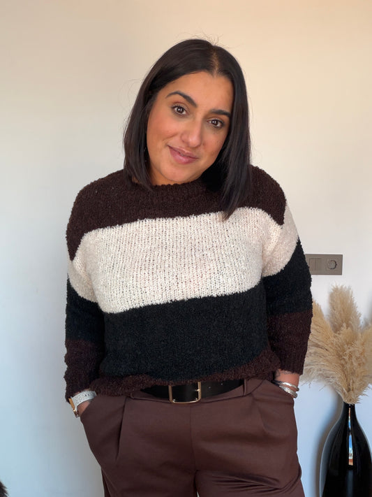 Jersey Moka con Lana - Suéter de Punto Calentito y Suave (Taupe y Chocolate)