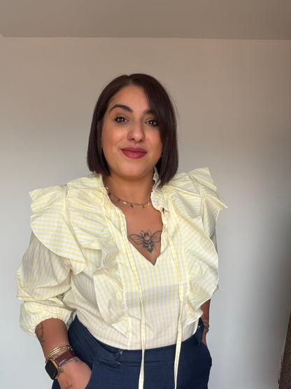 Blusa Cuadro Vichy con Volantes - Talla Única (Hasta Talla 42)