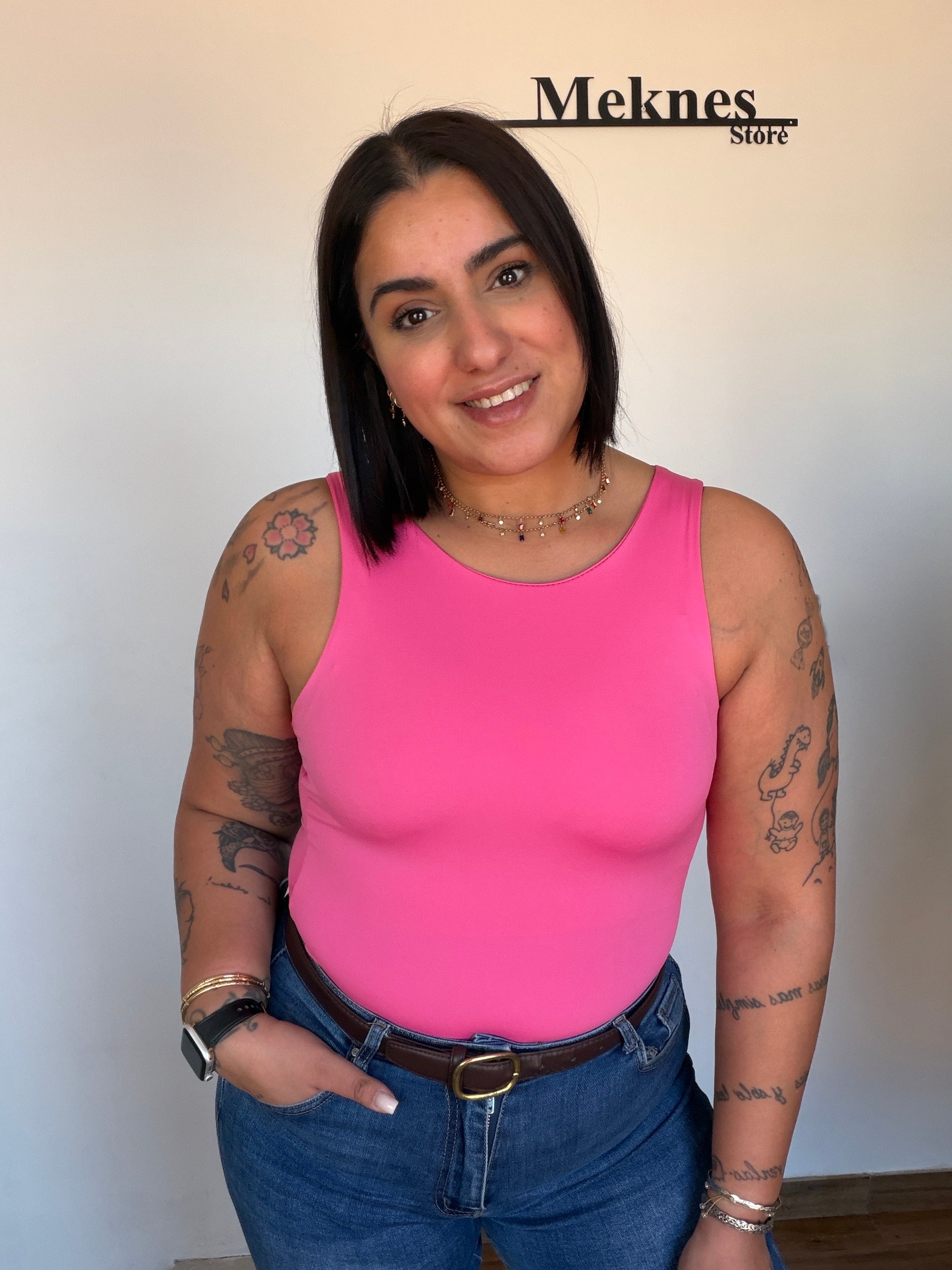 Body ajustado rosa chicle tendencia primavera verano mujer