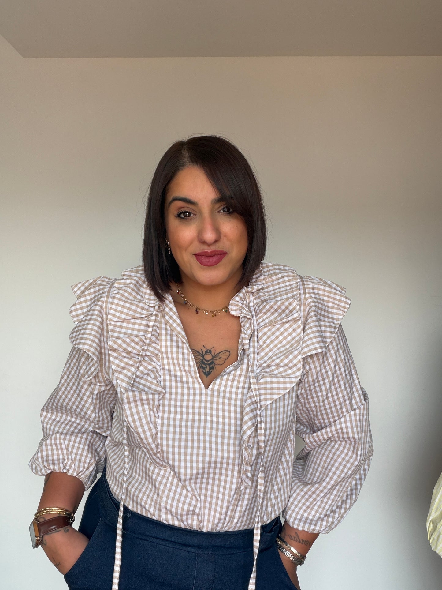 Blusa Cuadro Vichy con Volantes - Talla Única (Hasta Talla 42)