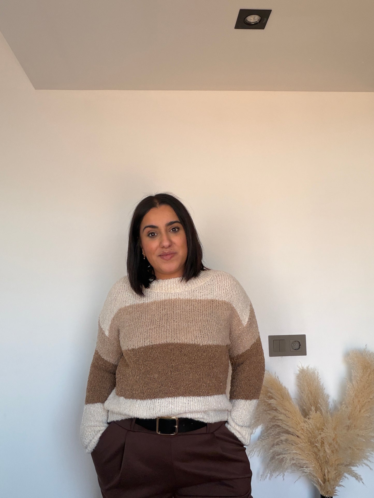 Jersey Moka con Lana - Suéter de Punto Calentito y Suave (Taupe y Chocolate)