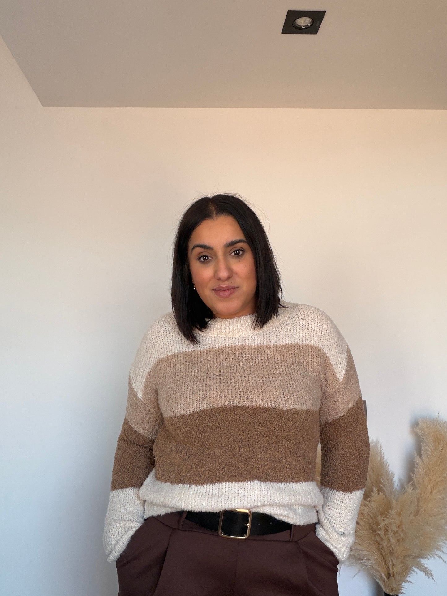 Jersey Moka con Lana - Suéter de Punto Calentito y Suave (Taupe y Chocolate)