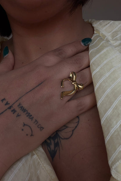 Anillo Coquette dorado de acero inoxidable ajustable tendencia Meknes Store