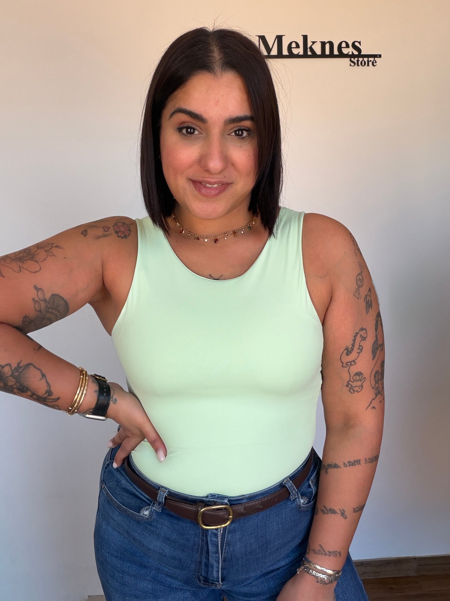 Body básico blanco elástico talla única para mujer 36 a 42