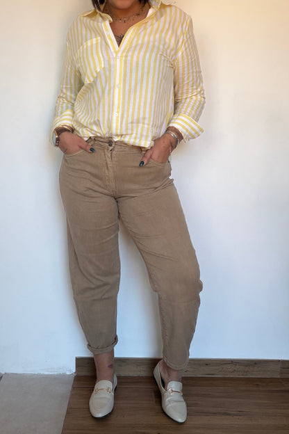 Camisa Sun de rayas con bolsillo frontal en color claro de Meknes Store.