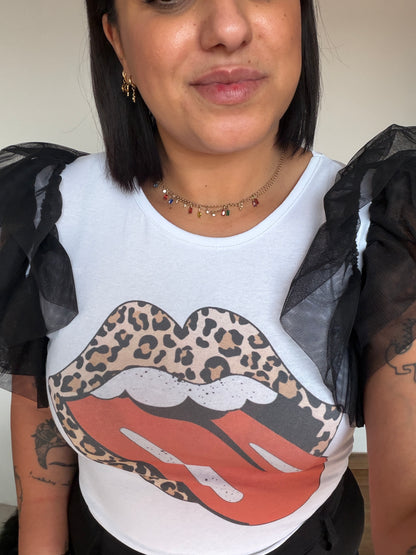camiseta-manga-tul-negra-labios-leopardo-meknes