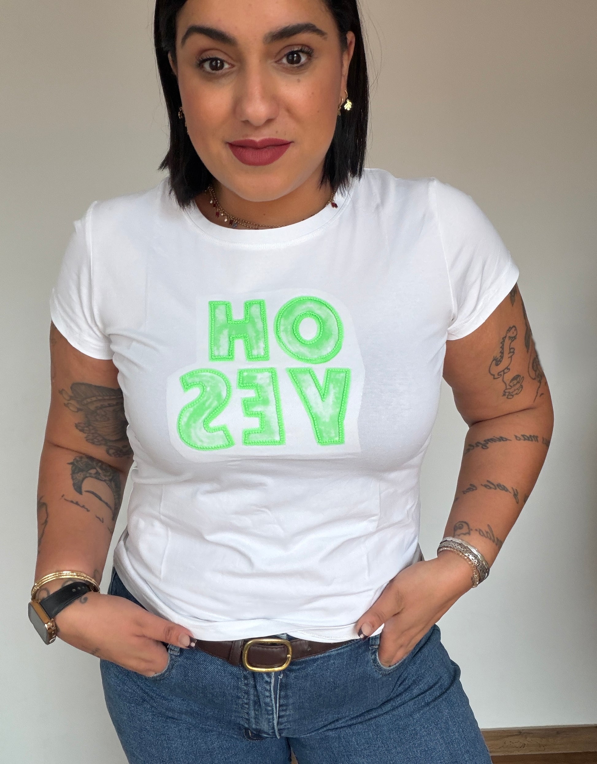 camiseta-mujer-oh-yes-verde-estilo-urbano-meknes