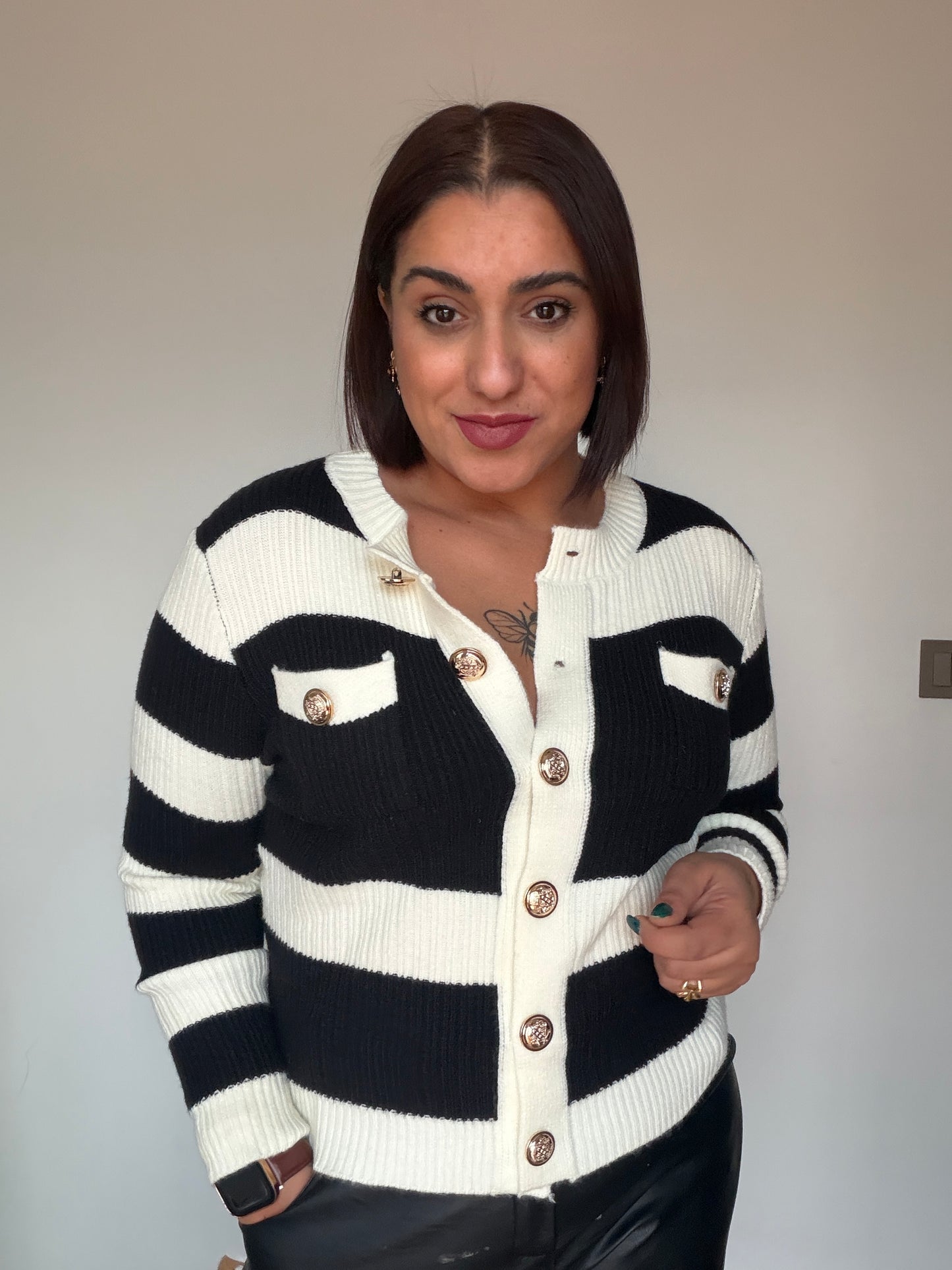 Chaqueta de punto marinera con rayas y botones dorados Meknes Store