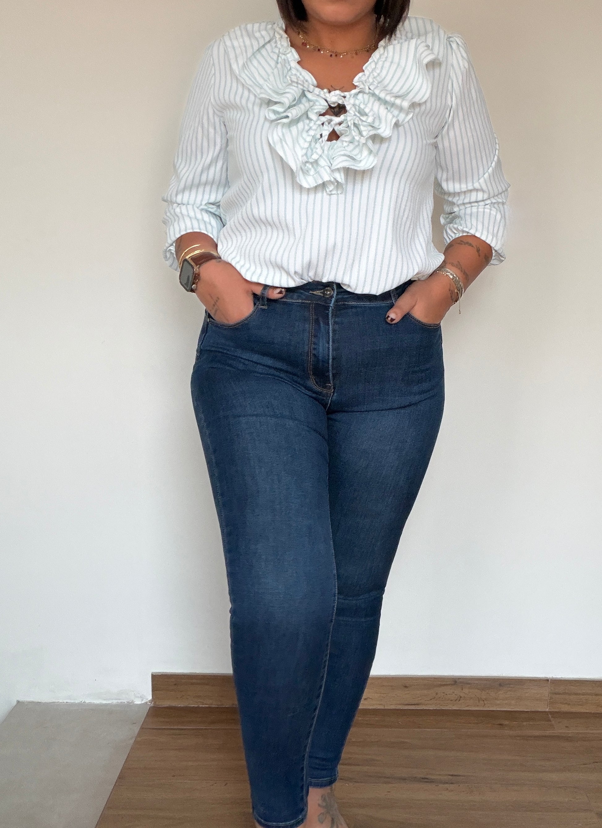 Vaquero slim azul marino ultra elástico para mujer de tiro alto Meknes Store