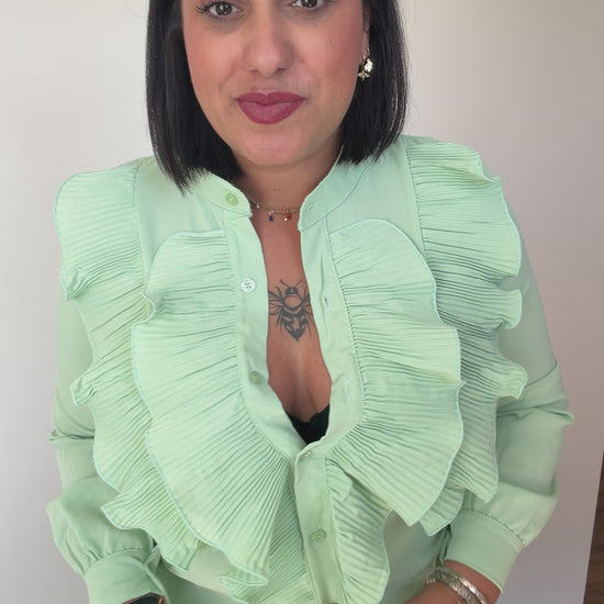 Blazer mujer blanca con manga fruncida estilo París sin botones Meknes Store