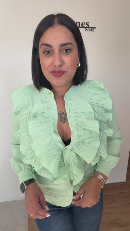 Blazer mujer blanca con manga fruncida estilo París sin botones Meknes Store