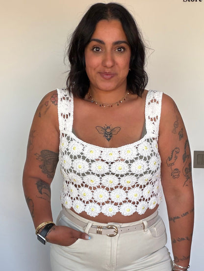 Top Crochet Margarita blanco tirantes anchos corte crop mujer — Meknes Store