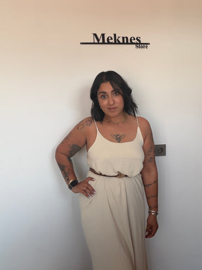 Vestido Nómada beige largo midi con apertura lateral — Meknes Store